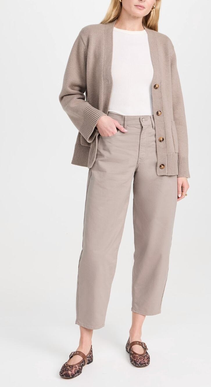 Splendid Carson Barrel Tapered Leg Pants Taupe High Rise Cotton Blend Large NWT